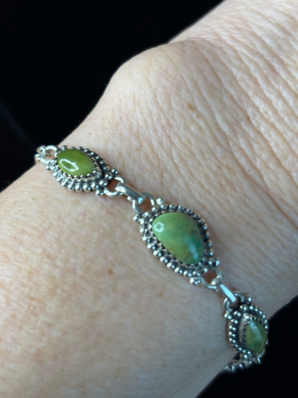 Sterling Silver Bracelet with Mojave Green Turquoise